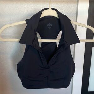 Alo black cropped polo workout top - small